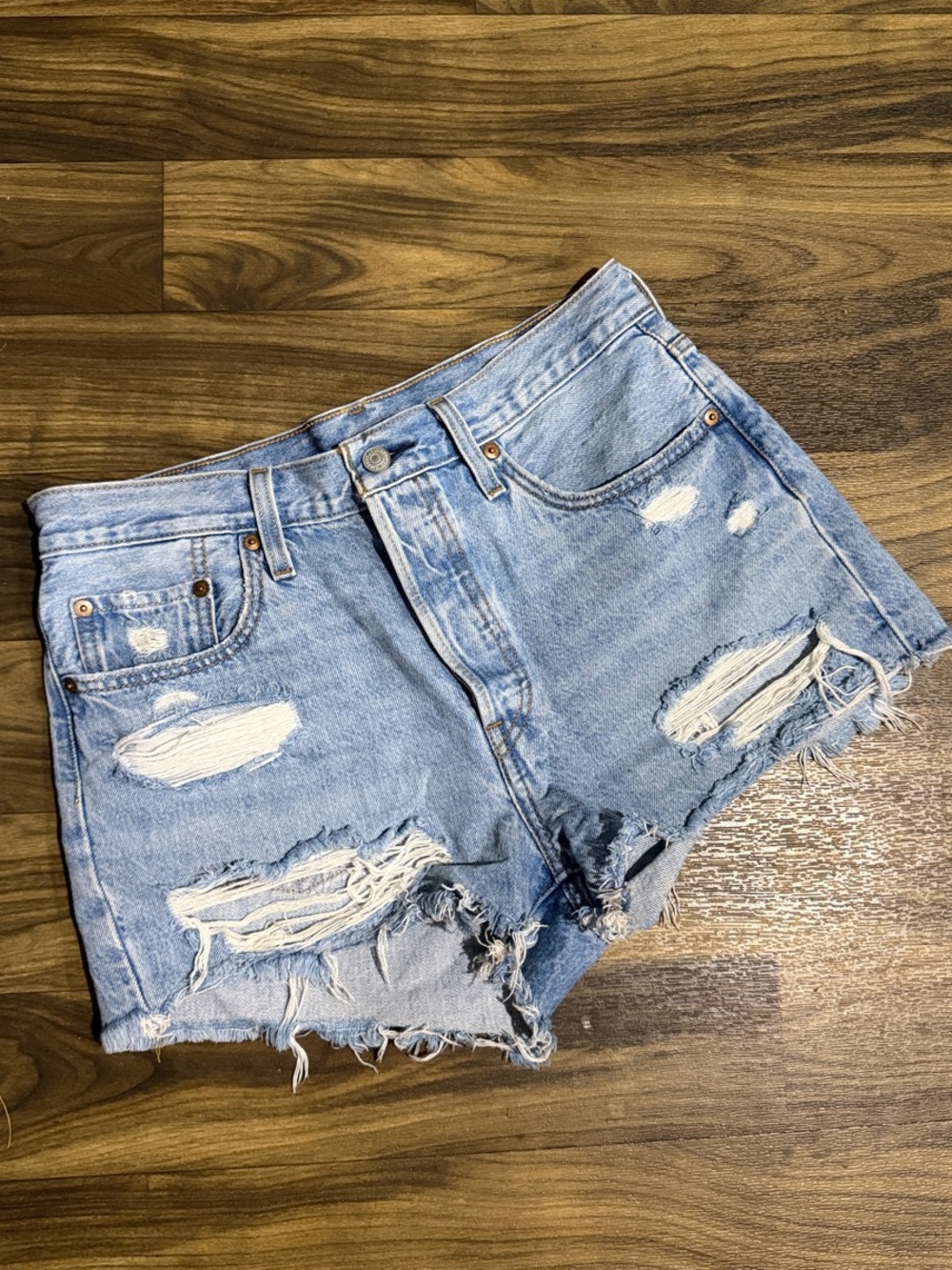 Levi's Light Wash Distressed High-Rise Denim Shorts